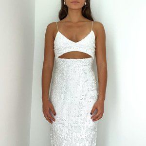 Alice and Olivia White Sequin Dress